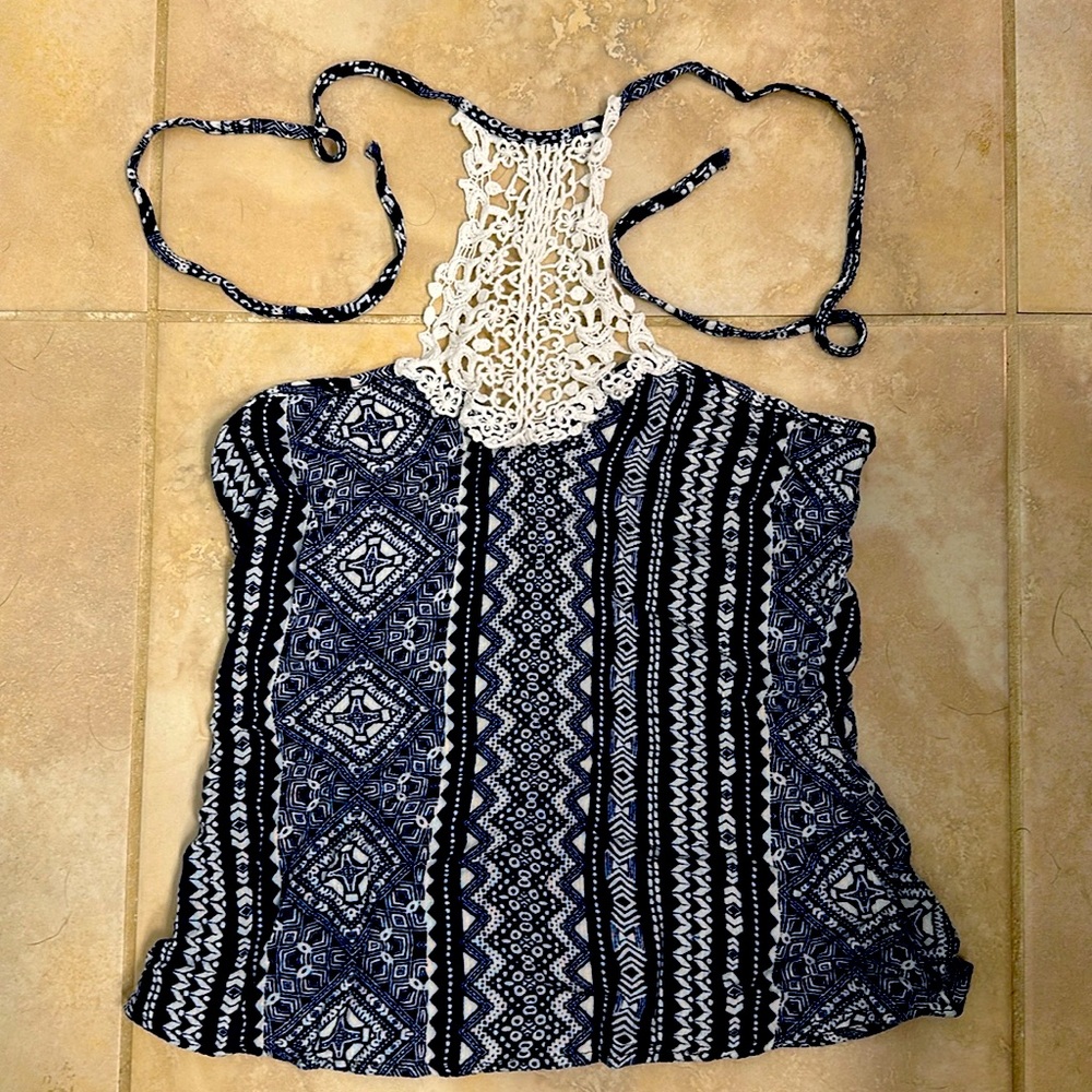 Like New! Charlotte Russe Navy Blue and White Halter Top, Small